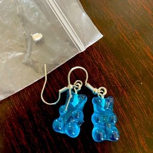 Blue teddy bear earrings new